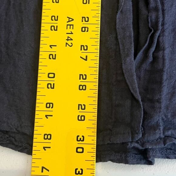 Elena Baldini Blouse Women's Size M Dark Blue Button Up Collared Linen - Picture 5 of 8